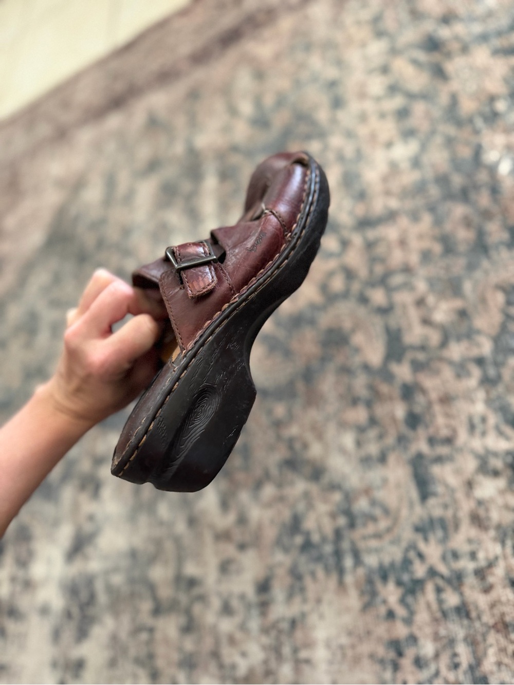 BORN Brown Leather Fisherman Clog Slide On Wedge Mule 11 - Picture 7 of 14